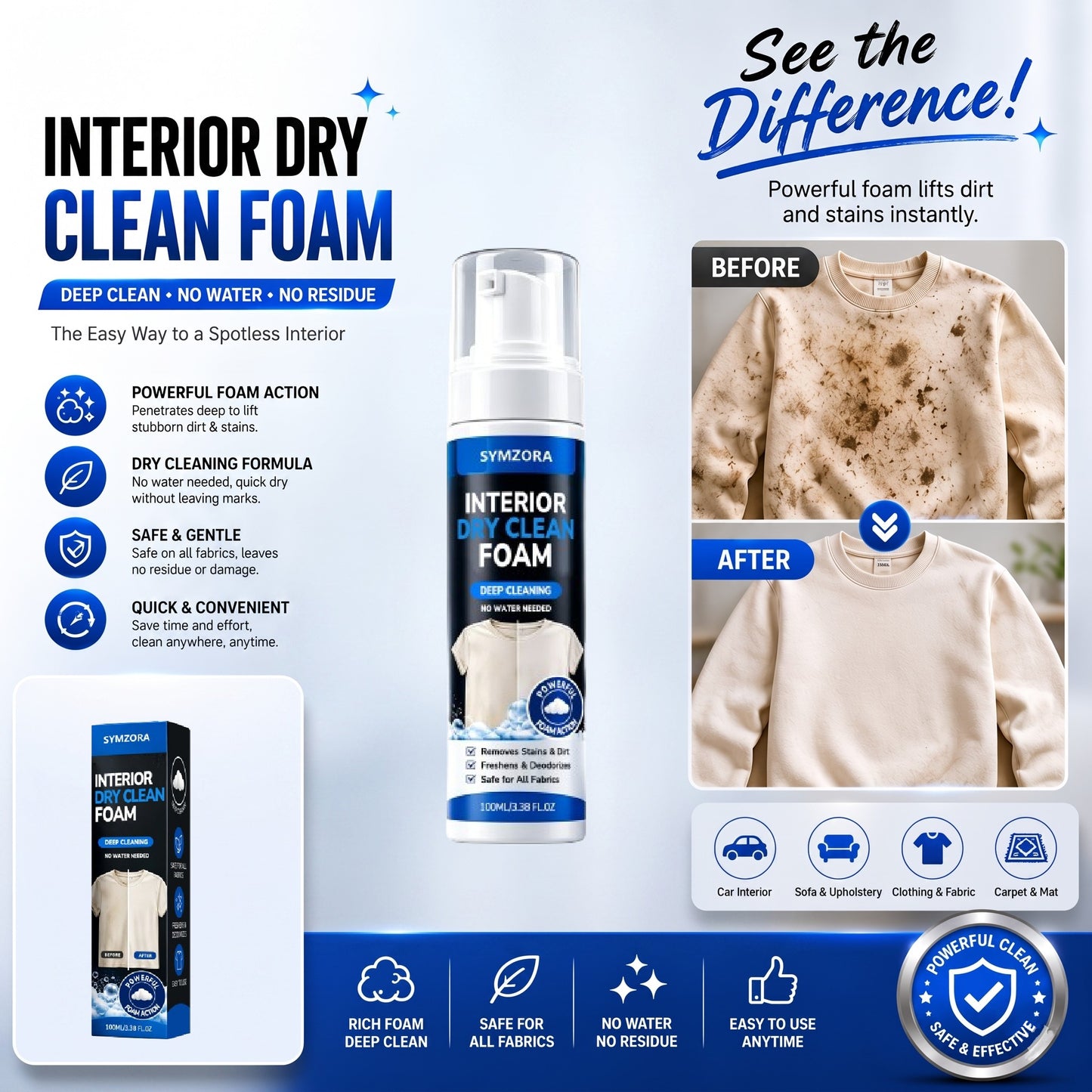 Symzora™ Instant Fabric Stain Remover Spray — Fast, Gentle, and Wash-Free Application