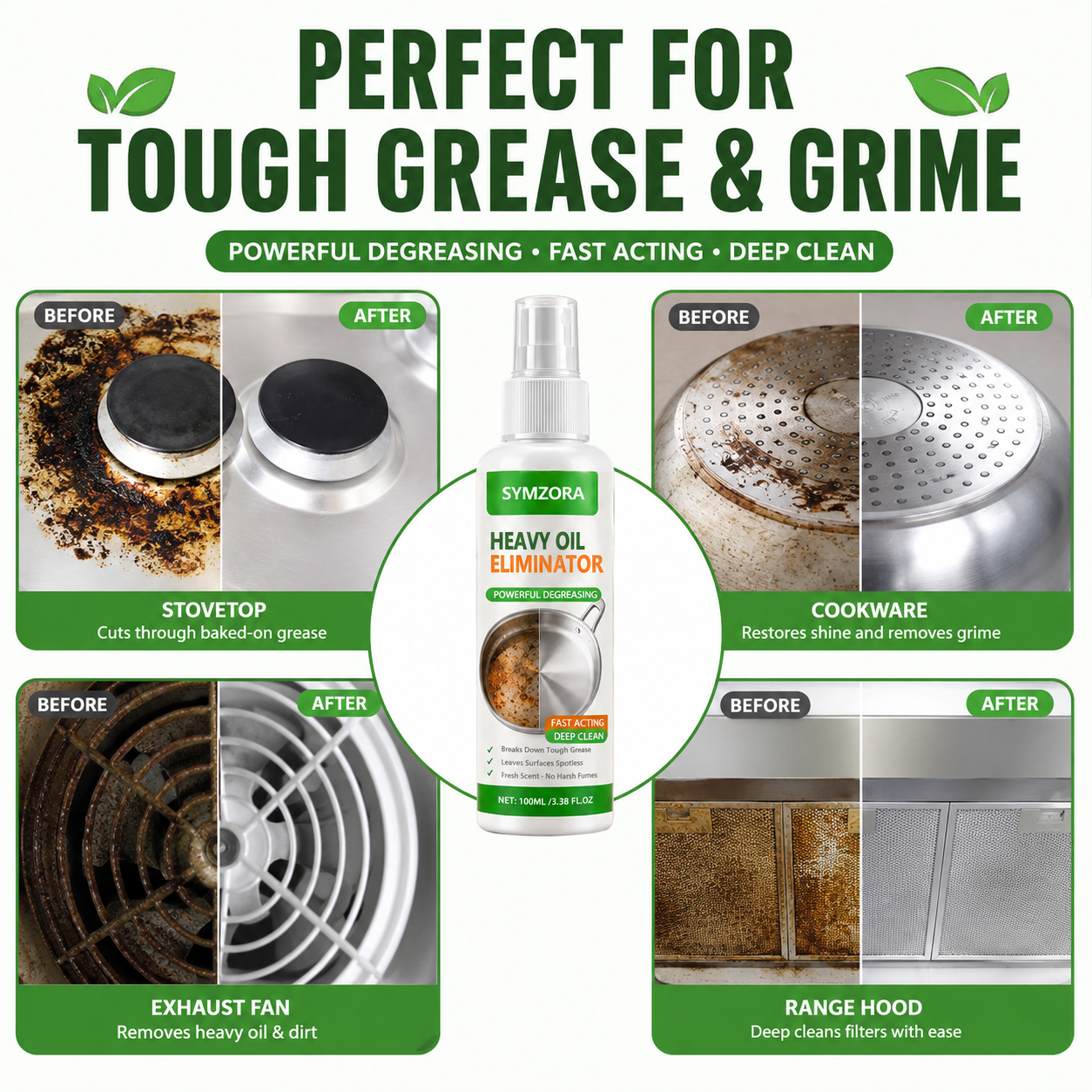 Symzora™ Heavy-Duty Degreaser Spray - Foam Cleaner for Range Hood, Oven & Kitchen Grease