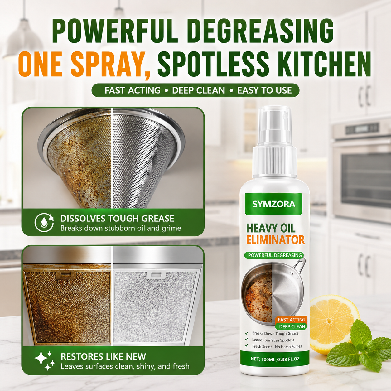 Symzora™ Heavy-Duty Degreaser Spray - Foam Cleaner for Range Hood, Oven & Kitchen Grease
